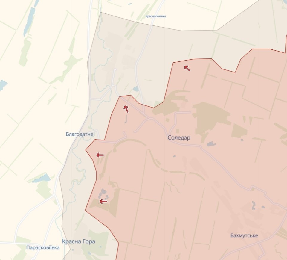 Орієнтовна лінія фронту біля Соледару 15 січня / Карта Deep State