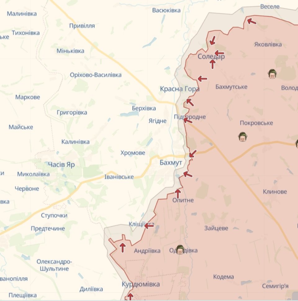 Ситуація на Бахмутському напрямку / Карта бойових дій від Deep State  станом на 13 січня 2023 року
