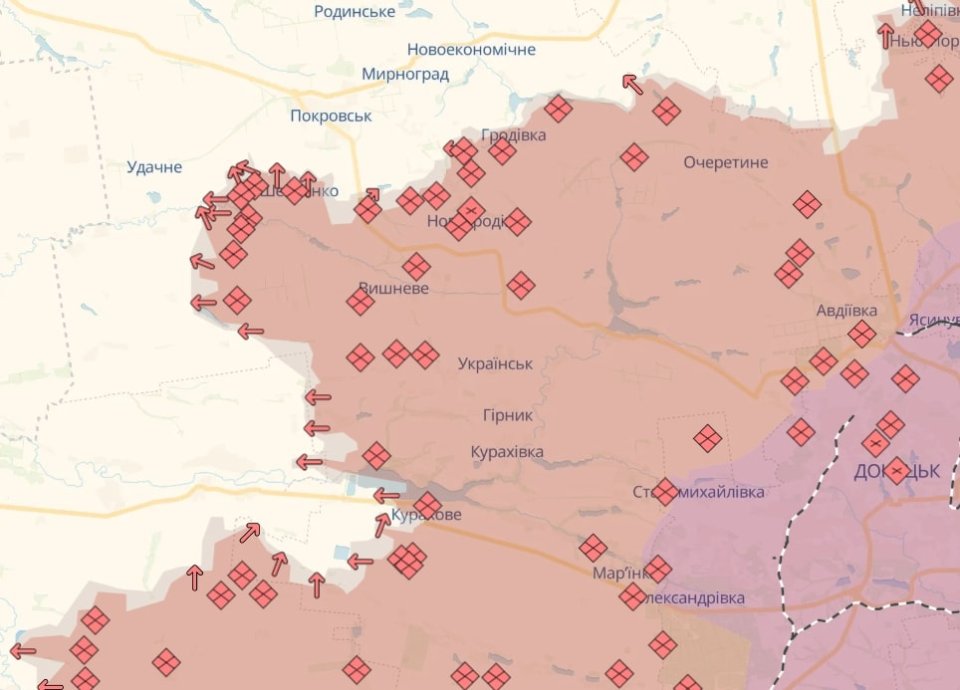 Карта бойових дій в Україні станом на 1 січня 2025 року