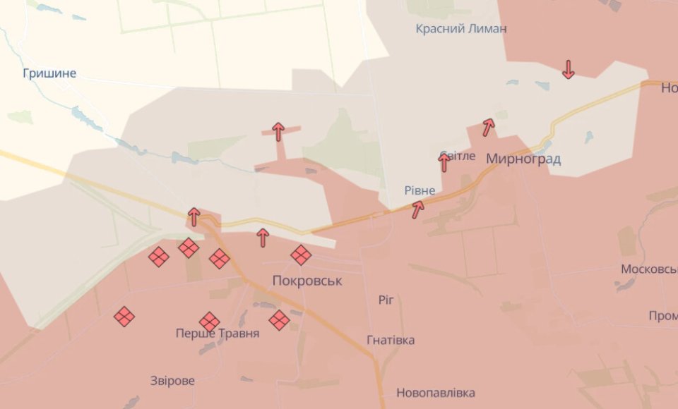 Карта бойових дій в Україні станом на 16 січня 2026 року