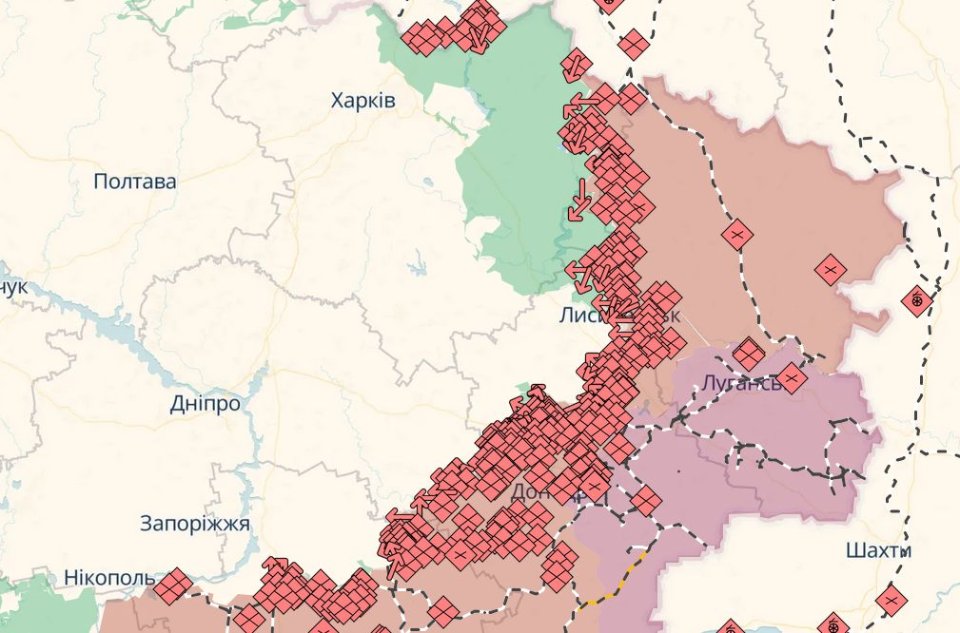Карта бойових дій в Україні станом на 4 січня 2026 року