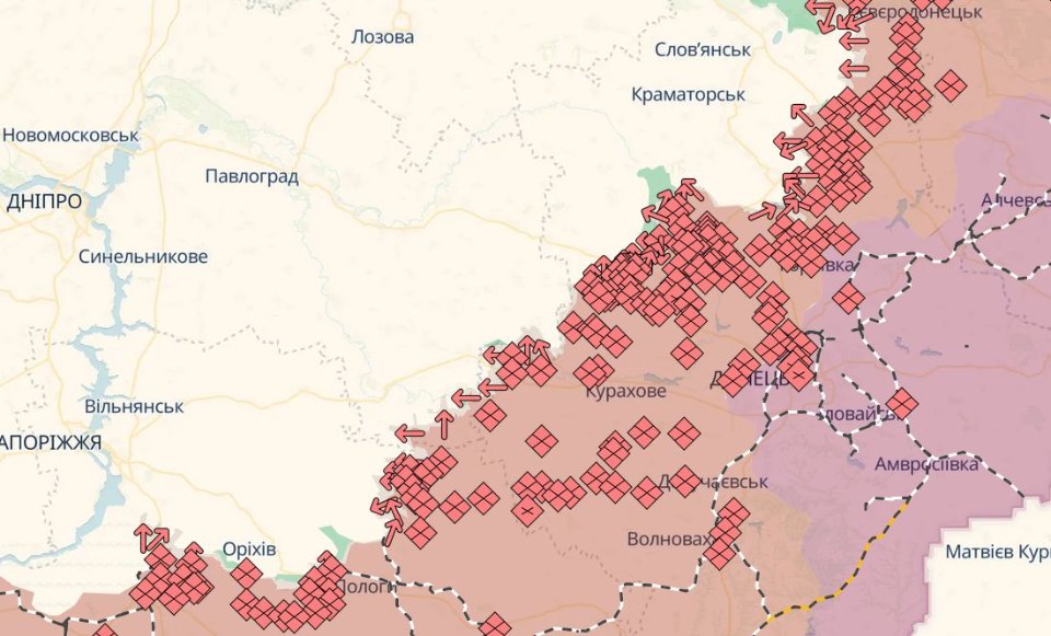 Карта бойових дій в Україні станом на 15 січня 2026 року