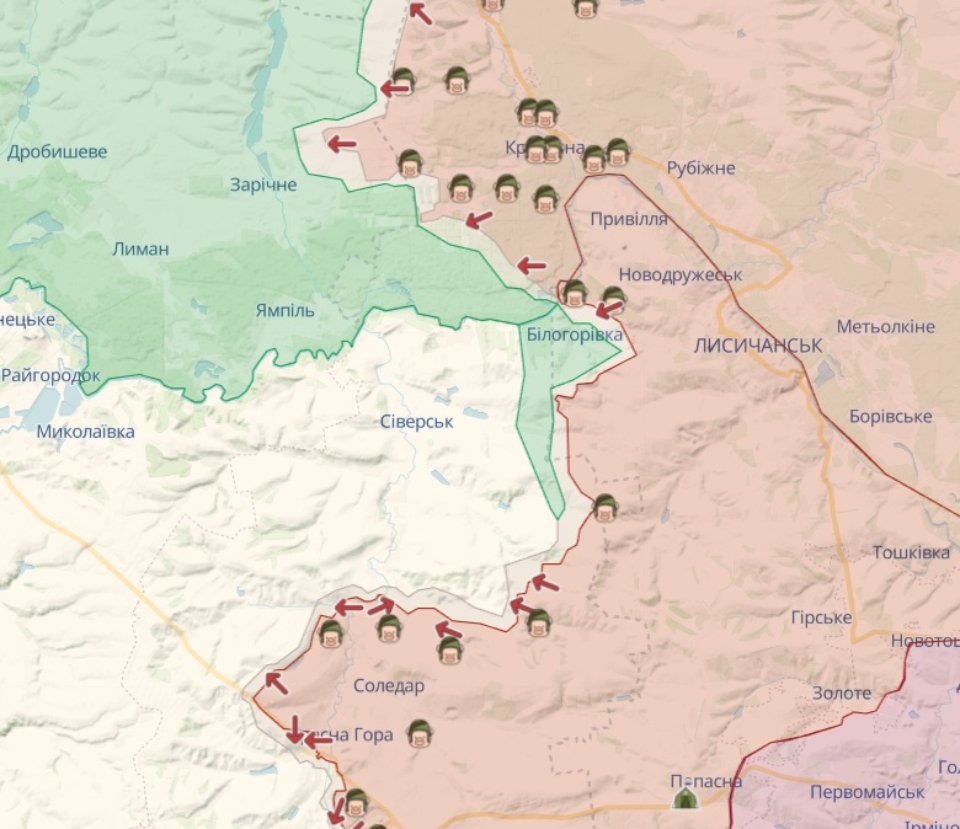 Орієнтовна лінія фронту на сході Україні станом на 17 лютого / Deep State