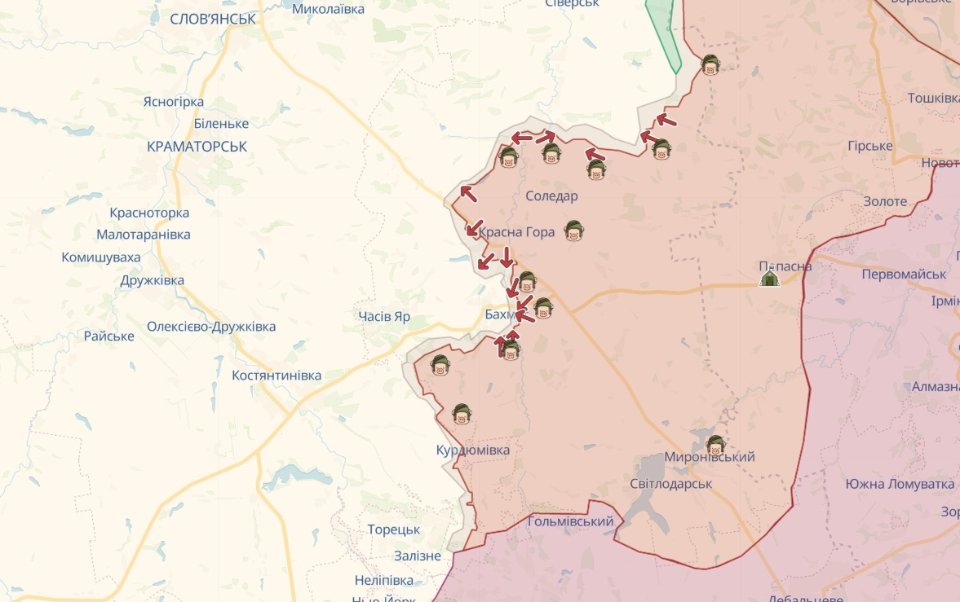 Орієнтовна лінія фронту на сході станом на 21 лютого