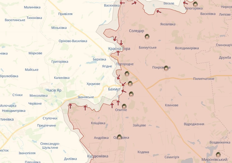 Орієнтовна лінія фронту на сході України станом на 9 лютого / Deep State