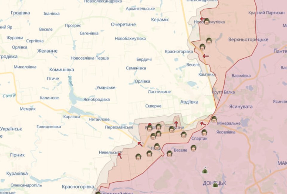 Орієнтовна лінія фронту на сході станом на 18 лютого