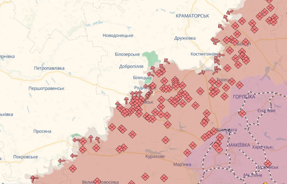 Карта бойових дій в Україні станом на 13 лютого 2026 року
