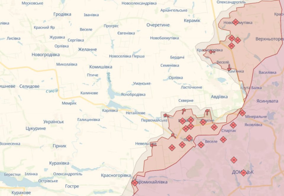 Орієнтовна лінія фронту біля Авдіївки станом на ранок 28 березня