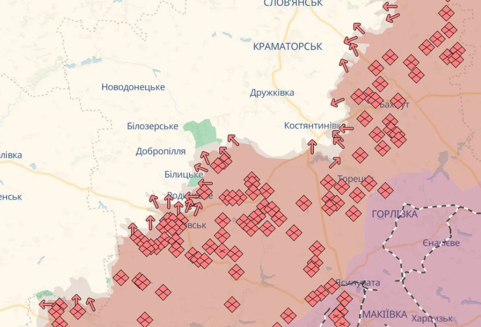 Карта бойових дій в Україні станом на 1 квітня 2026 року