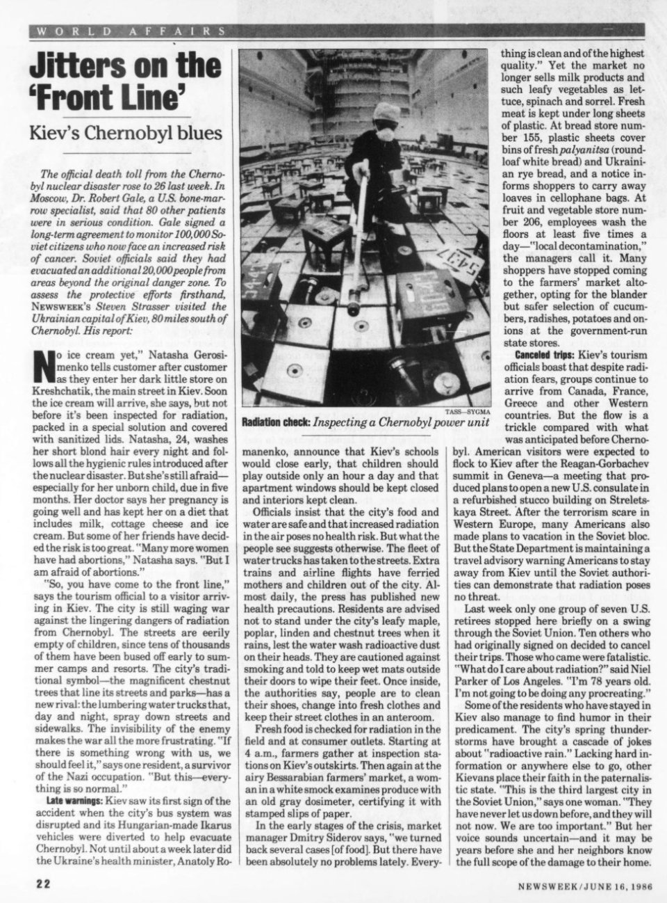 Стаття Стівена Страссера «Jitters on the Front Line» Newsweek 16 червня 1986 року