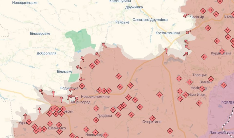 Карта бойових дій в Україні станом на 13 квітня 2026 року