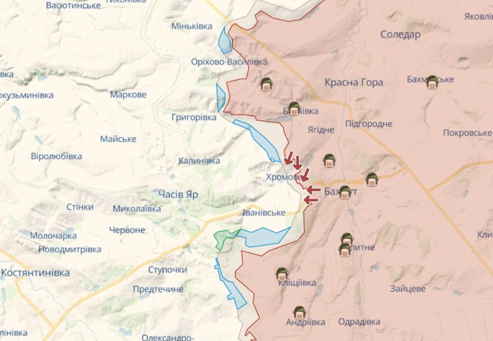 Карта бойових дій Бахмут 18 травня