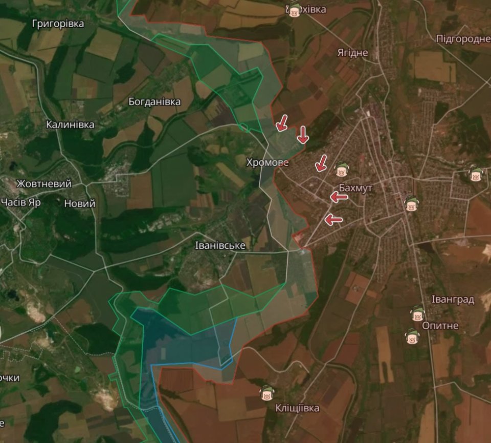 Орієнтовна лінія фронту на Бахмутському напрямку станом на 29 травня / Deep State карта бойових дій бахмут 29 травня Deep State