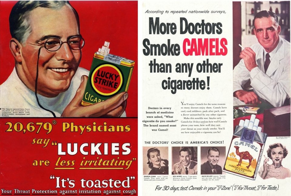 Зліва реклама Lucky Strikes Camel лікарі медики