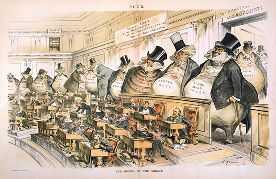 «Боссы Сената». Карикатура 1889 года, изображающая монополистов, контролирующих американских сенаторов