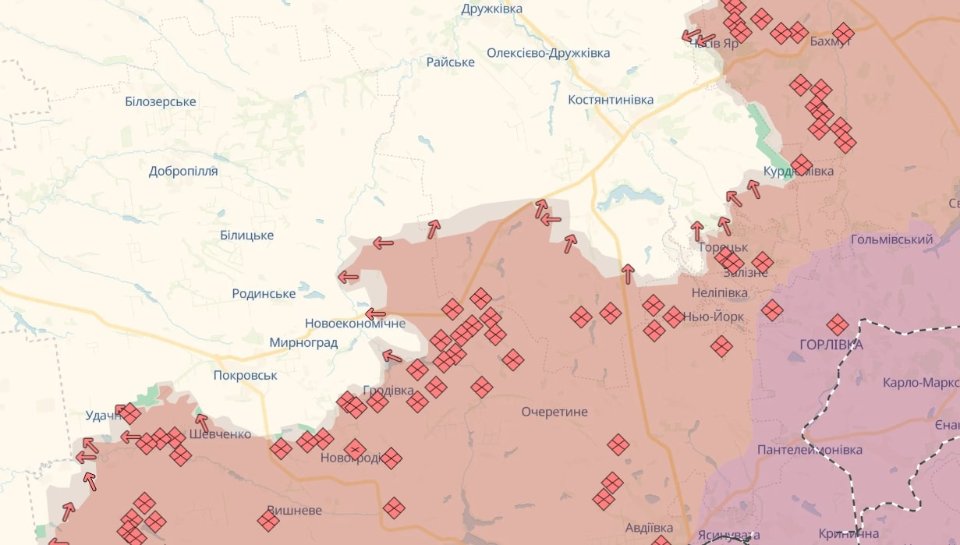 Карта бойових дій в Україні станом на 9 липня 2025 року