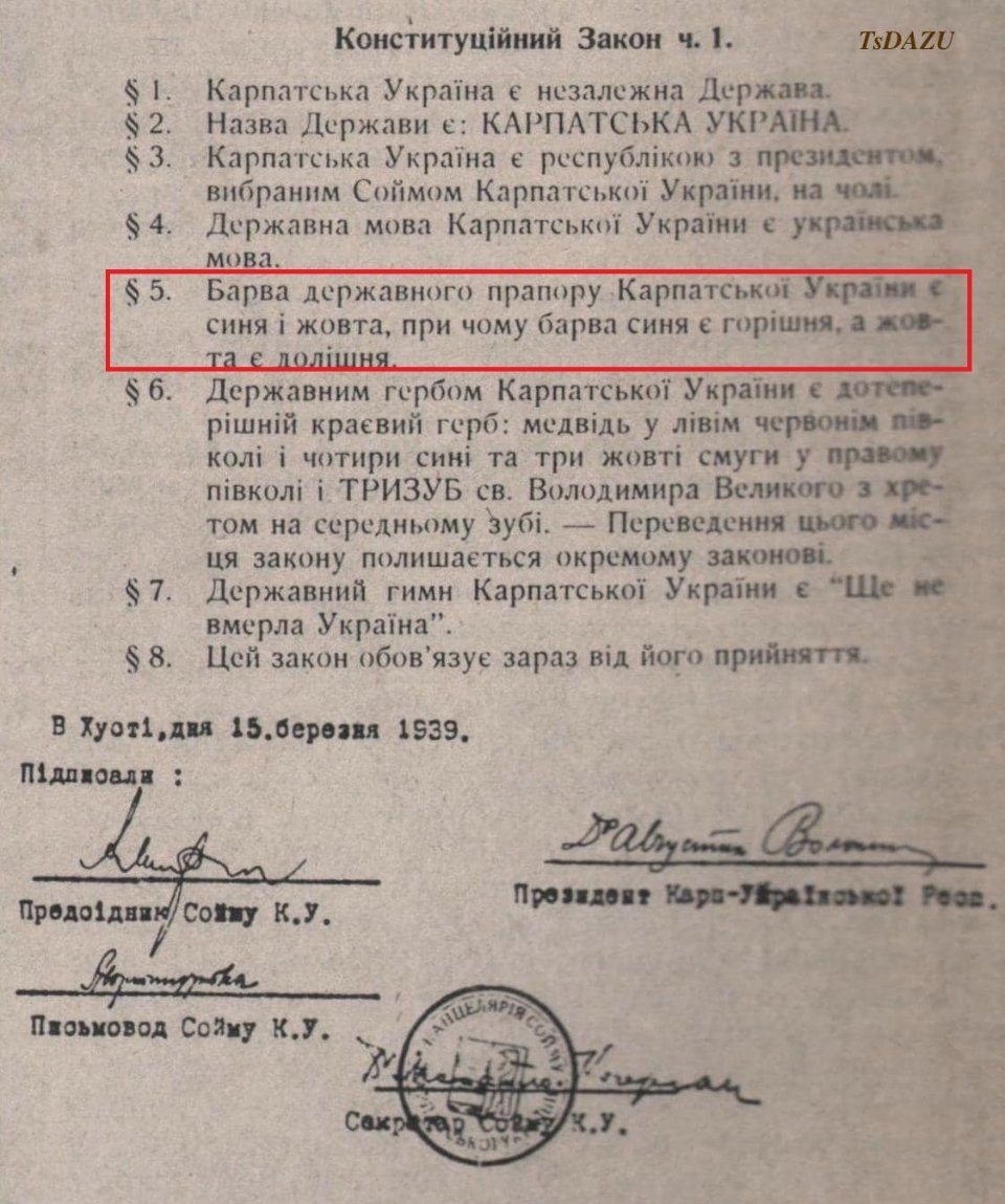 Конституційний закон Карпатської України, прийнятий 15 березня 1939 року / ЦДАЗУ