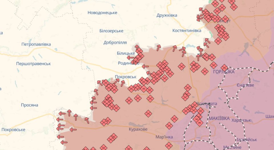 Карта бойових дій в Україні станом на 10 серпня 2025 року