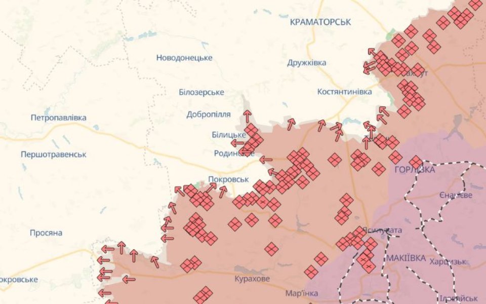 Карта бойових дій в Україні станом на 11 серпня 2025 року