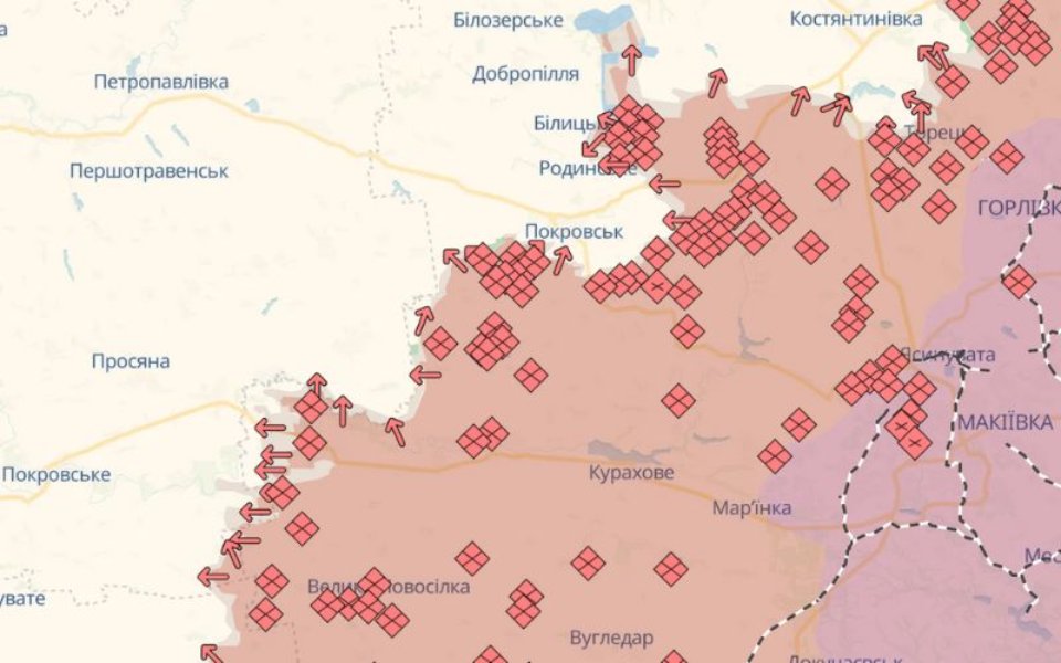Карта бойових дій в Україні станом на 3 вересня 2025 року