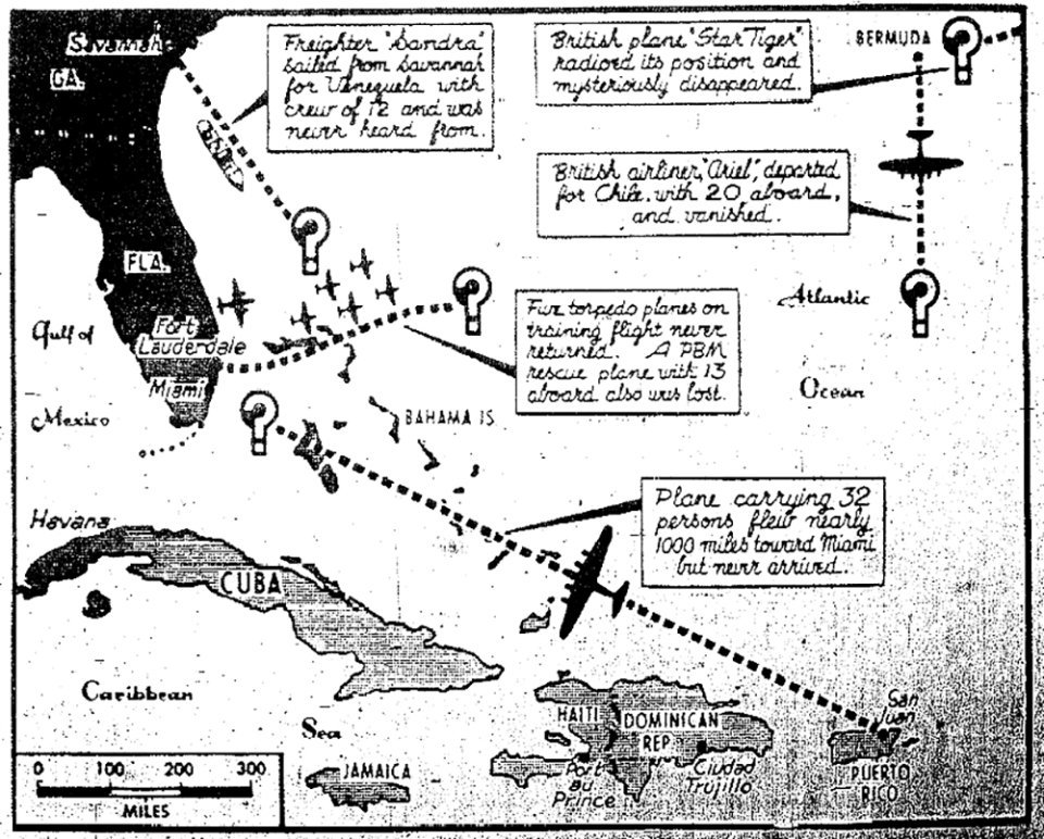 Карта с обозначением исчезновений самолетов