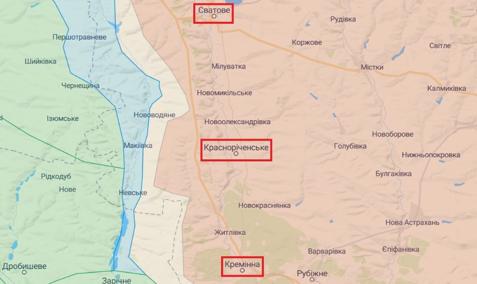 Орієнтовна лінія фронту на Сватівському напрямку / Deep State Map