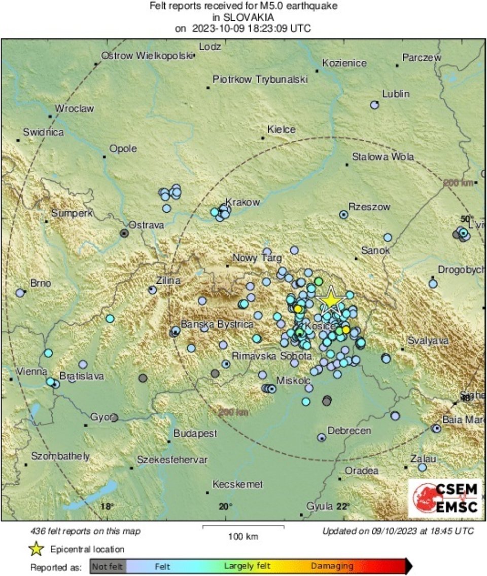 Землетрус на Львівщині та Закарпатті карта