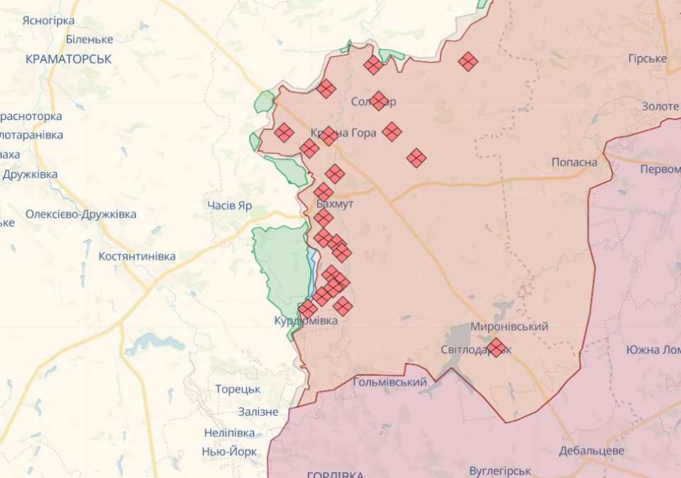 Орієнтовна лінія фронту на Бахмутському напрямку 6 жовтня