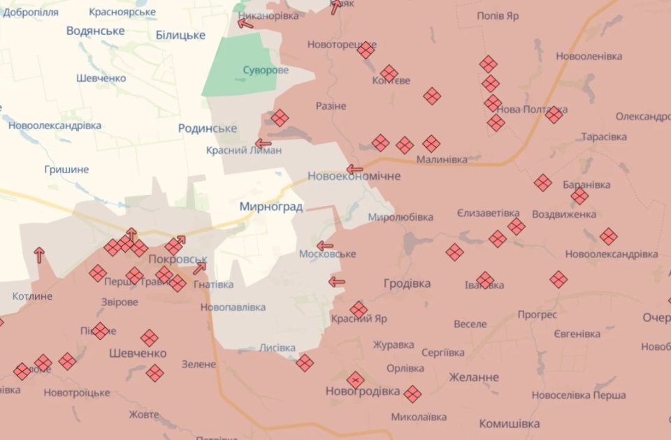 Карта бойових дій в Україні станом на 26 листопада 2025 року