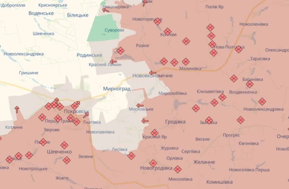 Карта бойових дій в Україні станом на 28 листопада 2025 року