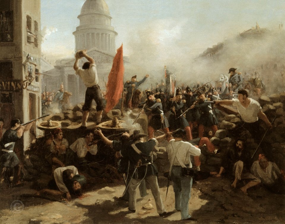 «На барикадах на вулиці Суффло, Париж, 25 червня 1848 року». Картина Ораса Верне