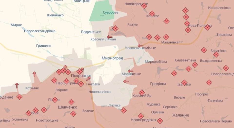 Карта бойових дій в Україні станом на 2 грудня 2025 року