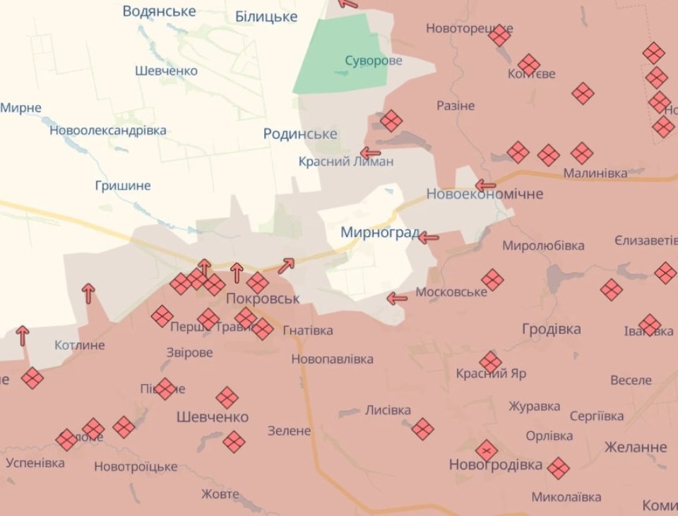 Карта бойових дій в Україні станом на 10 грудня 2025 року