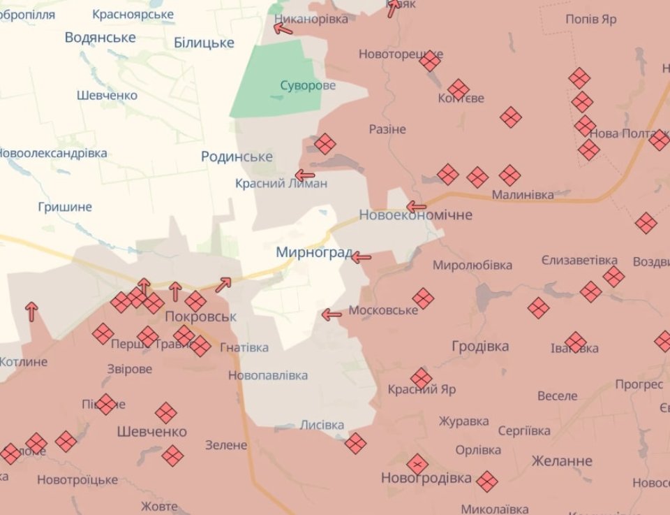 Карта бойових дій в Україні станом на 7 грудня 2025 року
