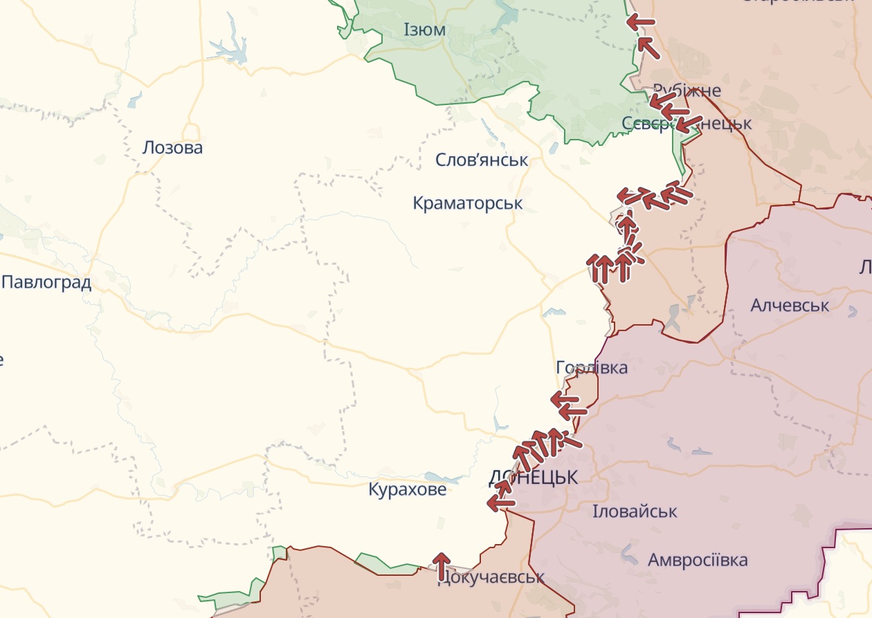 Орієнтовна лінія фронту на сході України станом на 8 лютого / Deep State