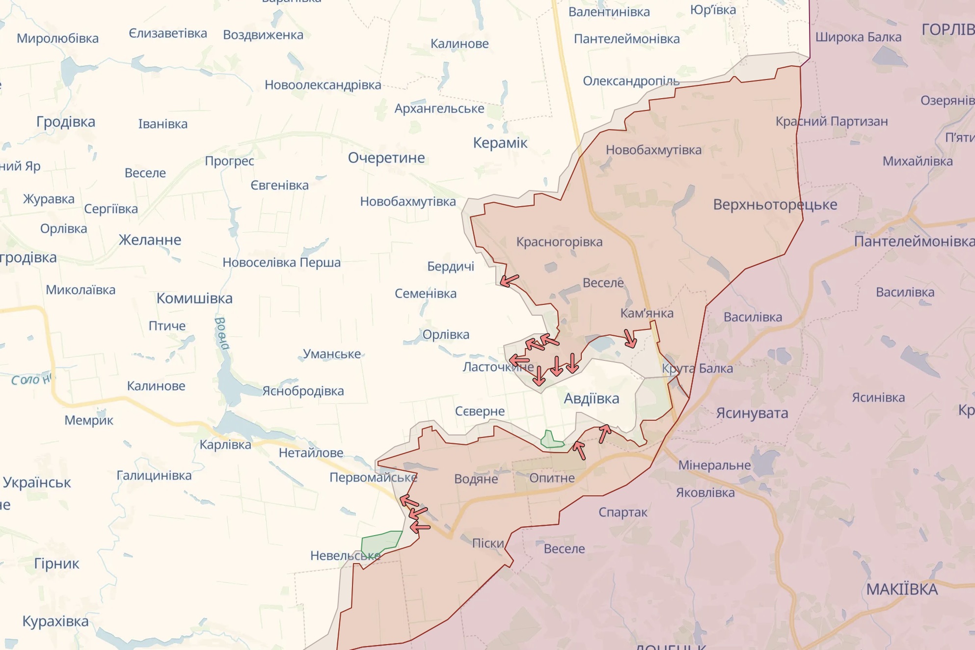 Орієнтовна лінія фронту біля Авдіївки станом на 0:15 17 лютого / Deep State