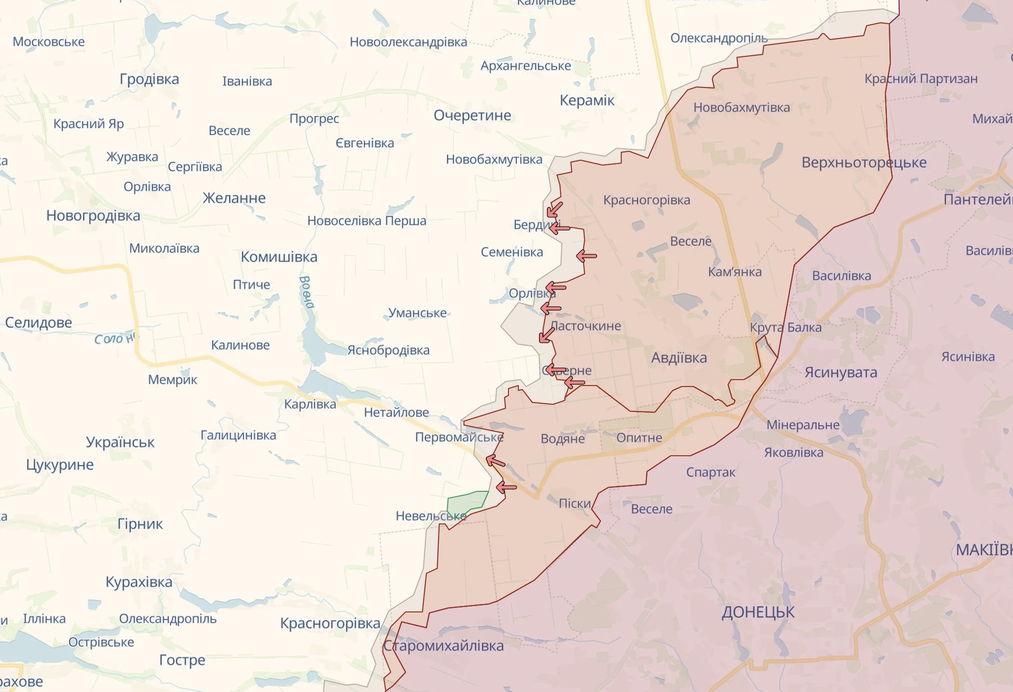 Орієнтовна лінія фронту біля Адвіївки 27 лютого / Deep State