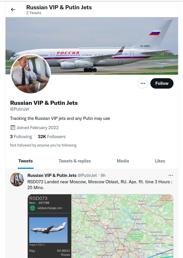 Бот, що відстежує літак Путіна