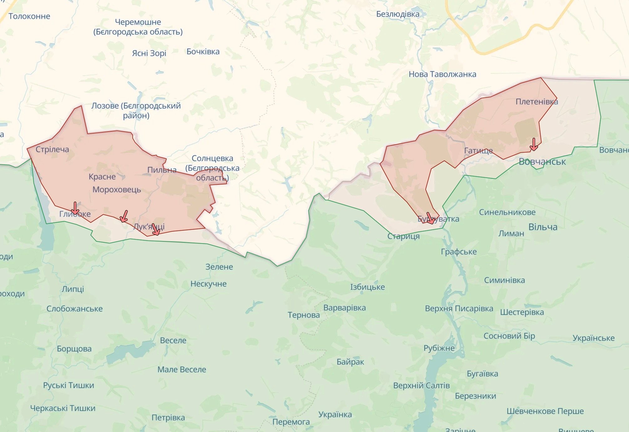 Орієнтовна лінія фронту на Харківському напрямку / Deep State