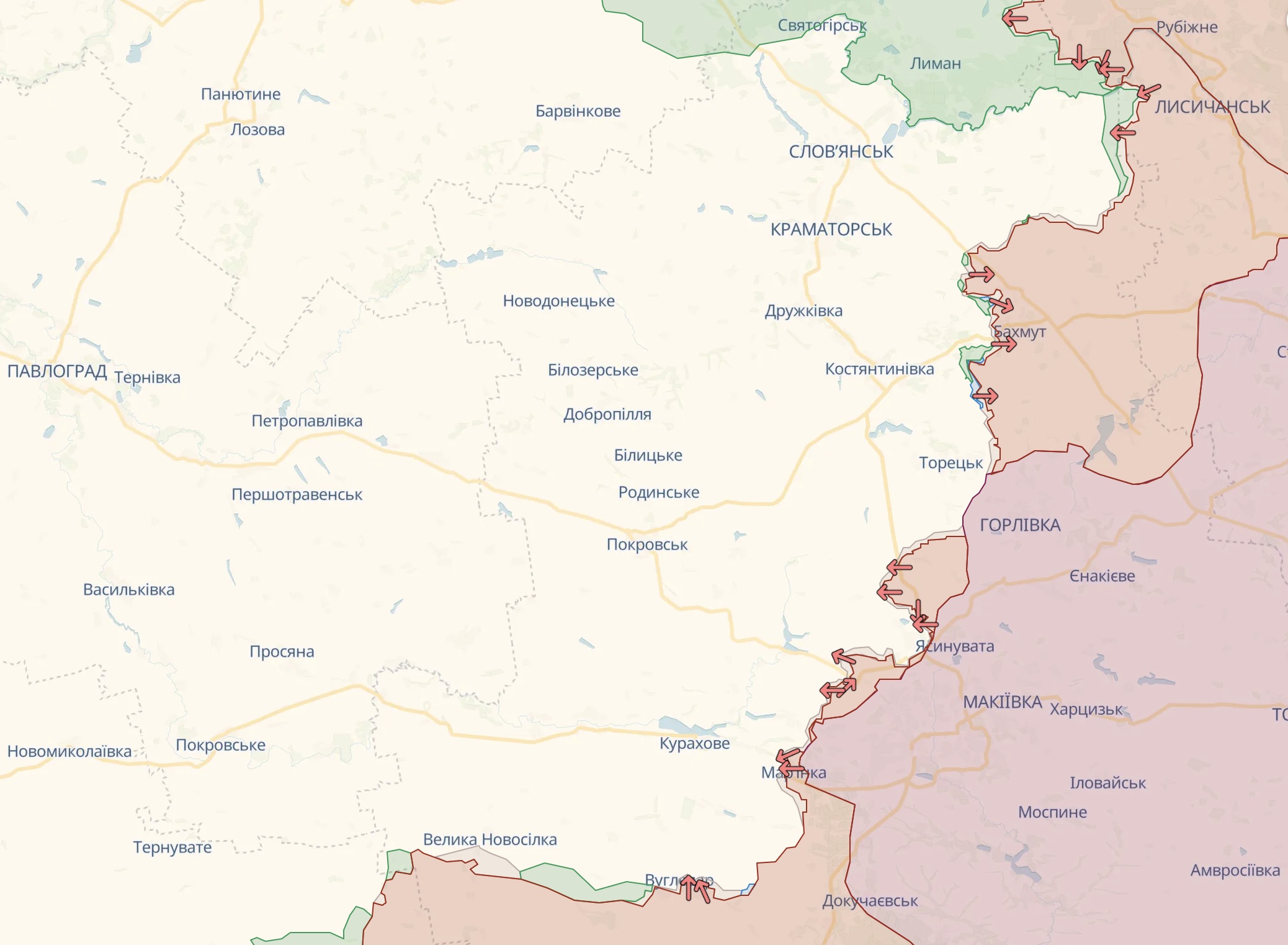 Орієнтовна лінія фронту на сході