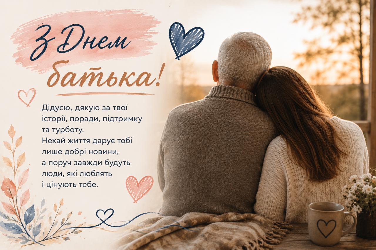 Привітання з Днем батька для дідуся Картинка привітання з Днем батька для дідуся від онуки