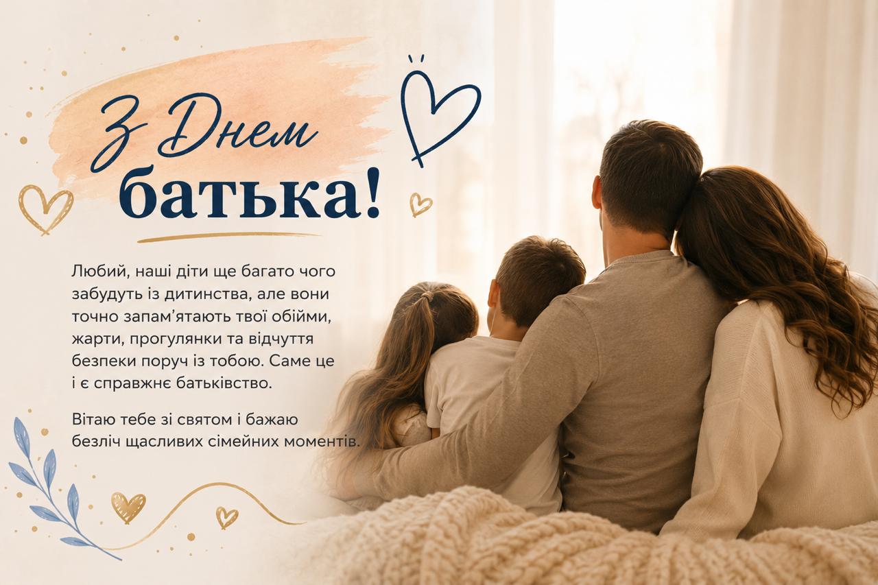 Привітання з Днем батька для чоловіка Картинка з ривітанням з Днем батька для чоловіка від дружини