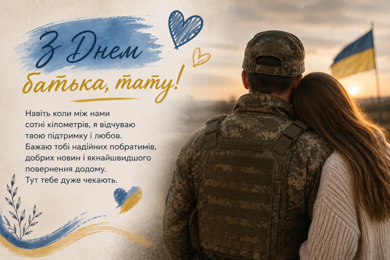 Привітання з Днем батька для тата-військового Картинка з привітанням з Днем батька для тата-військового від доньки