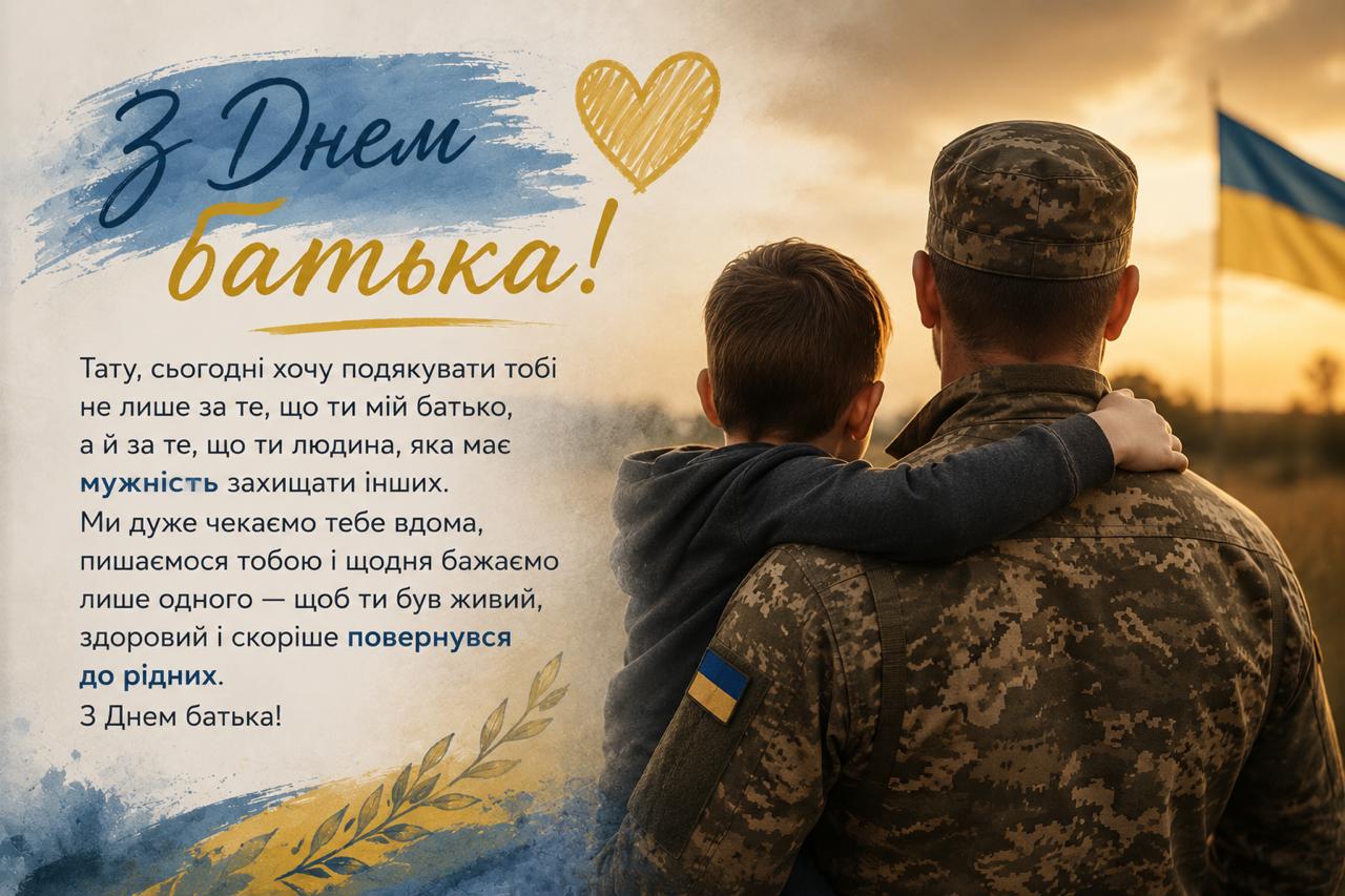 Привітання з Днем батька для тата-військового Картинка з привітання з Днем батька для тата-військового від сина