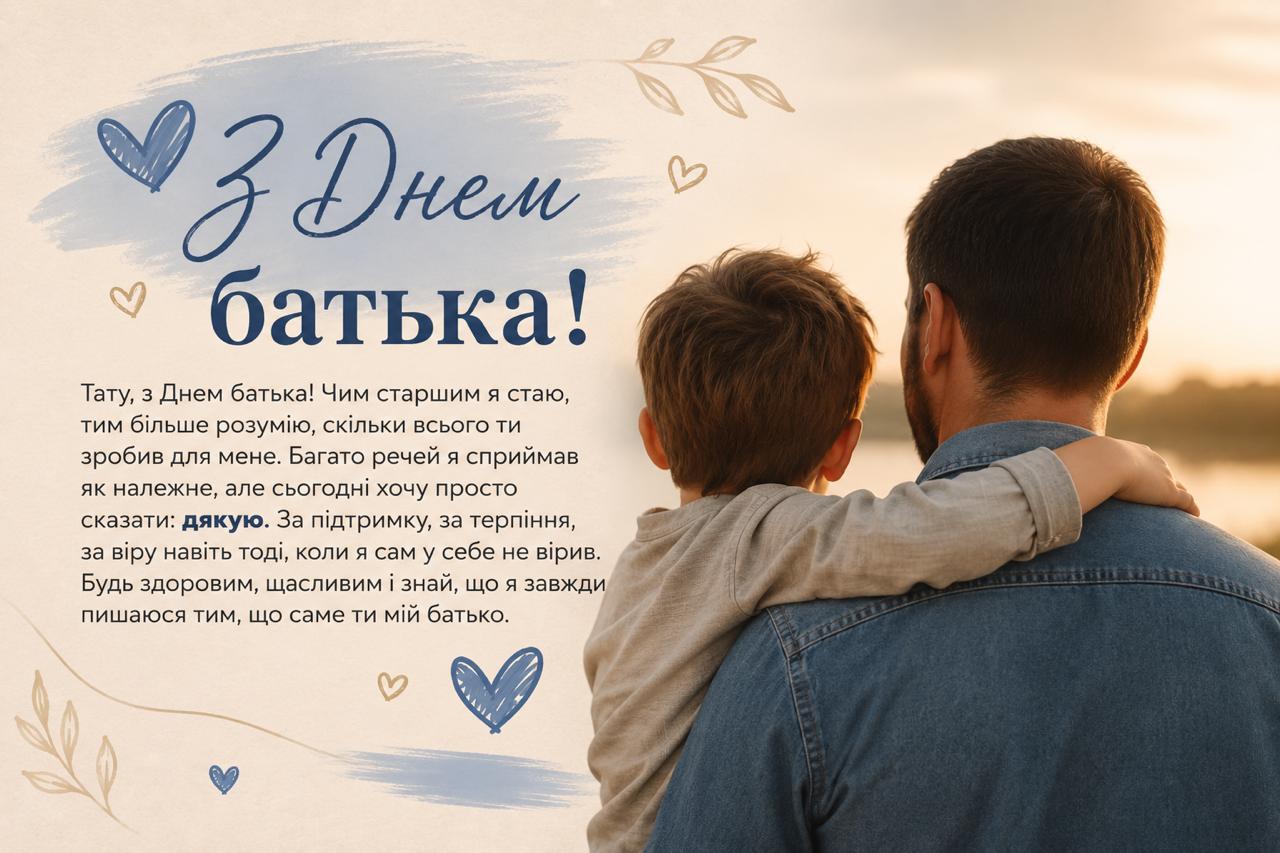 Зворушливі привітання з Днем батька від сина чи доньки Картинка з привітанням з Днем батька від сина