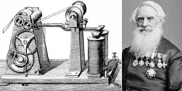 Перший телеграфний апарат. Винахідник Семюель Морзе 1840 рік