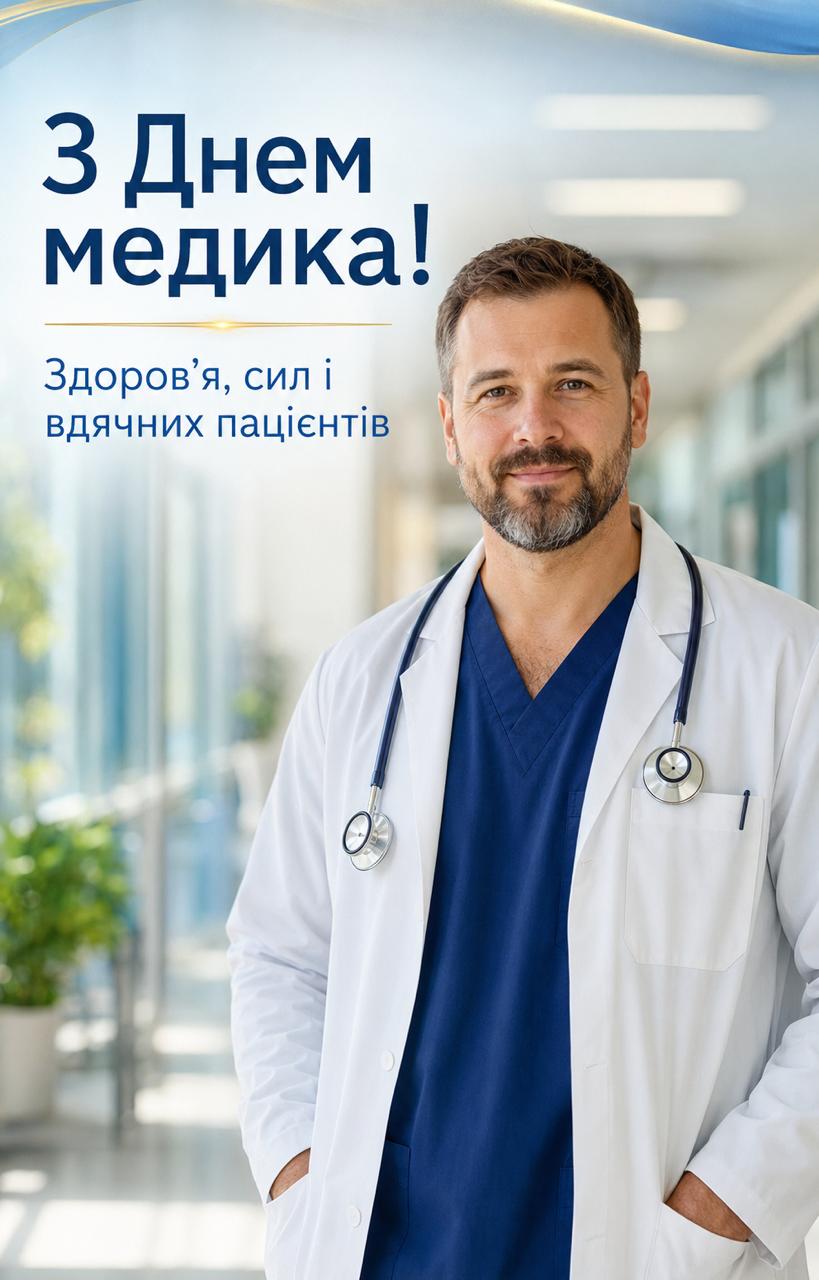 Привітання з Днем медика 2026 для лікаря — красива листівка українською