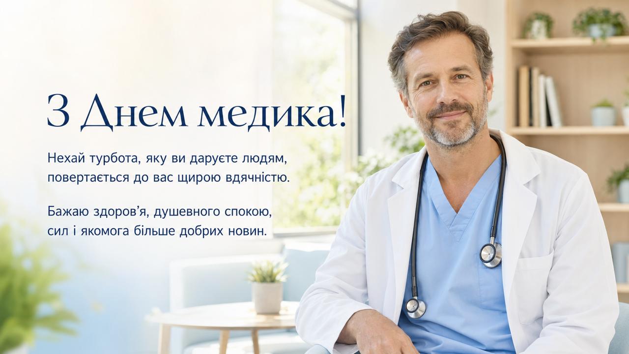 Листівка з Днем медика для медбрата українською мовою