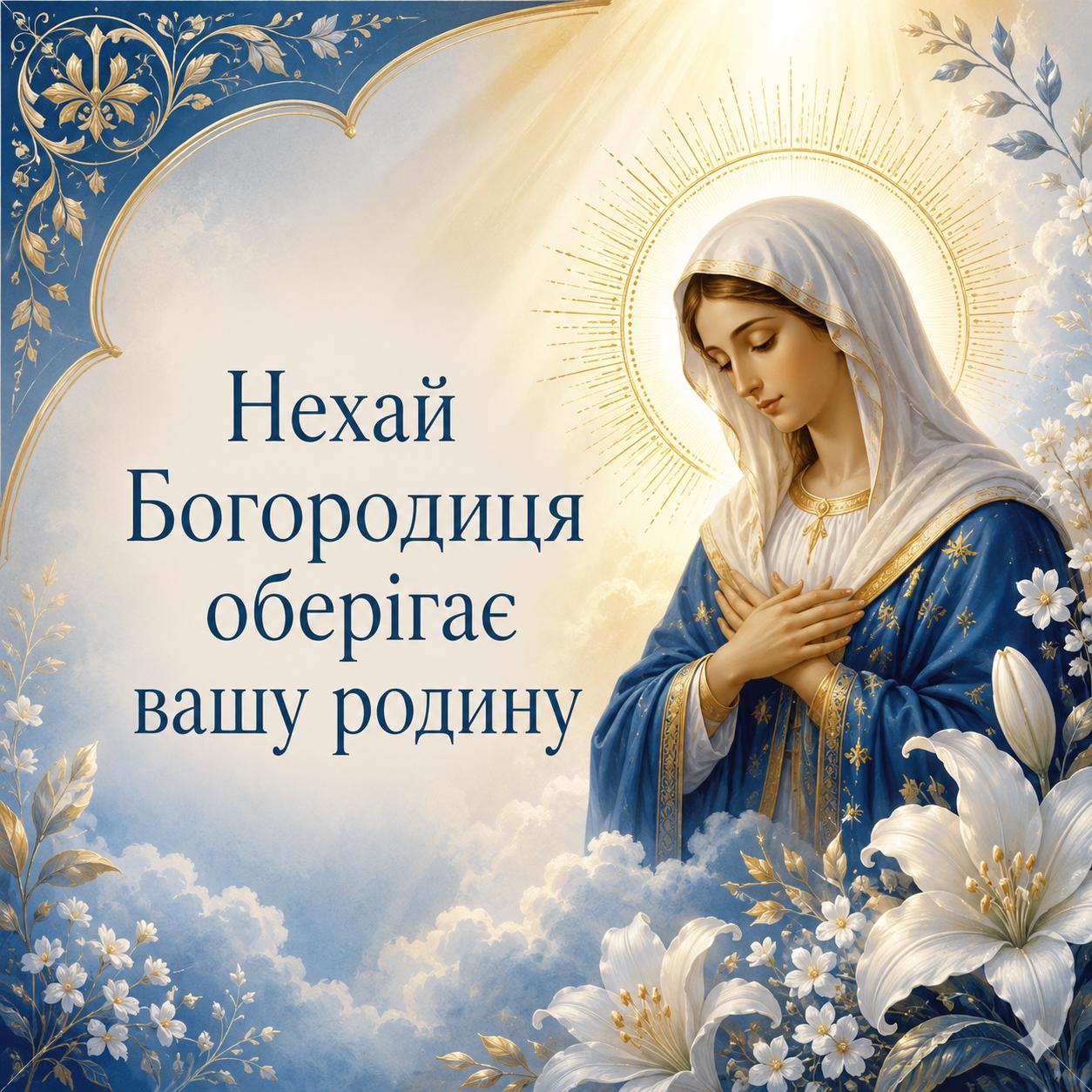 Листівка з Успінням 2026 з побажанням миру і Божої опіки Листівка з Успінням 2026 з побажанням миру і Божої опіки