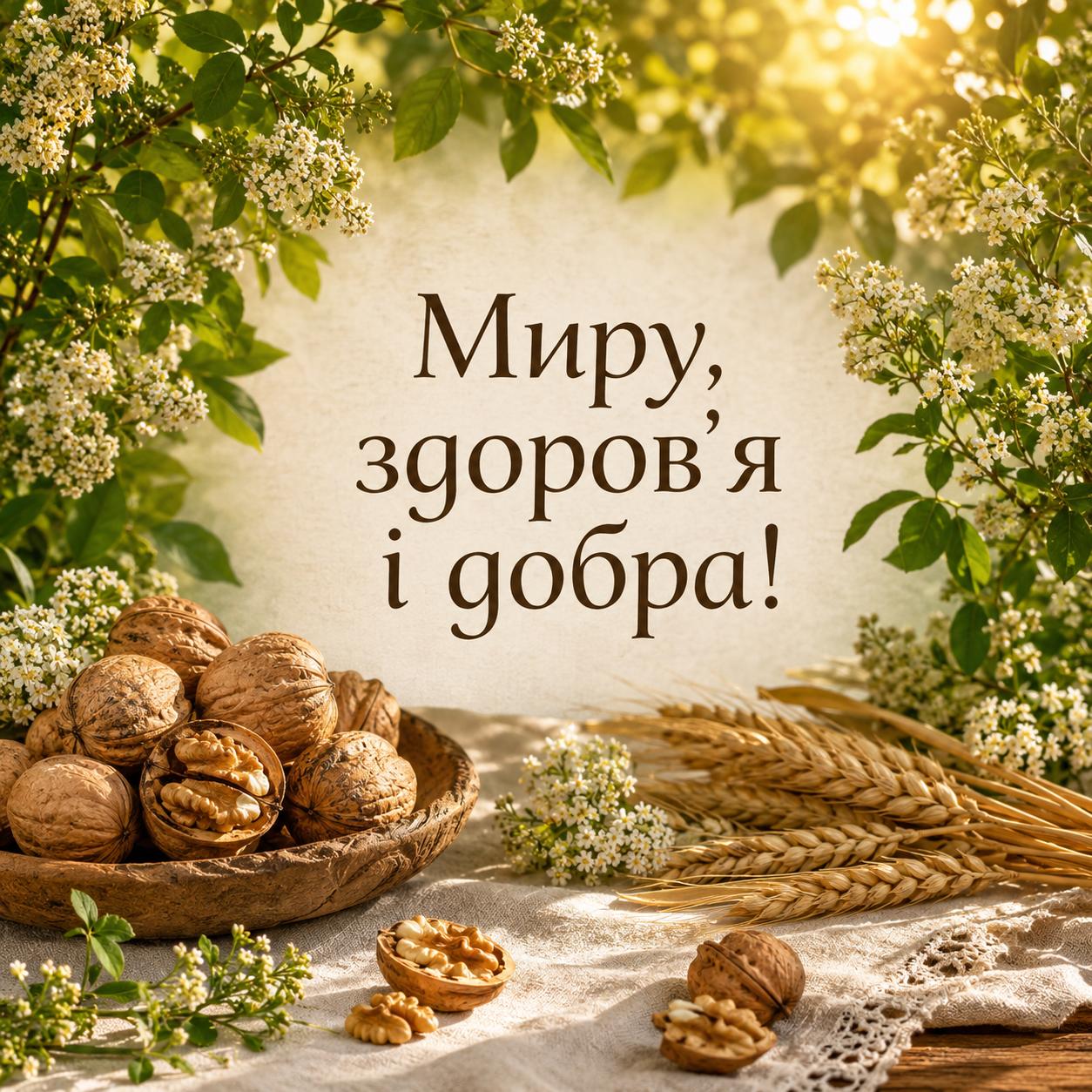 Листівка з Горіховим Спасом для родини — миру й достатку